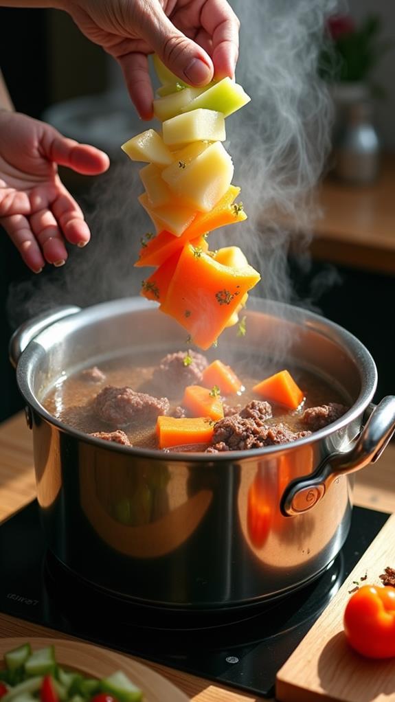 add vegetables and broth