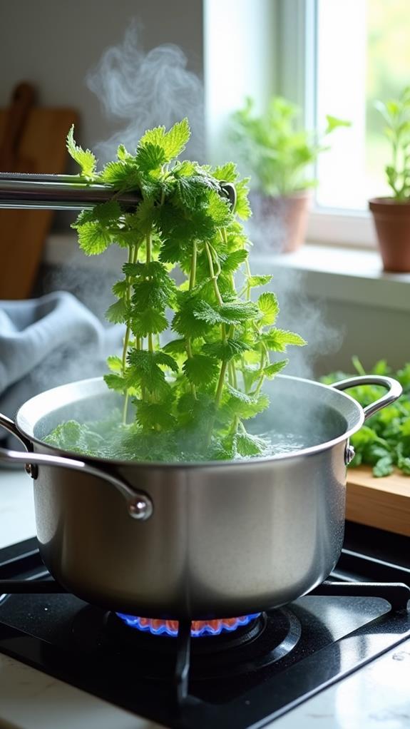 blanch nettles boiling water