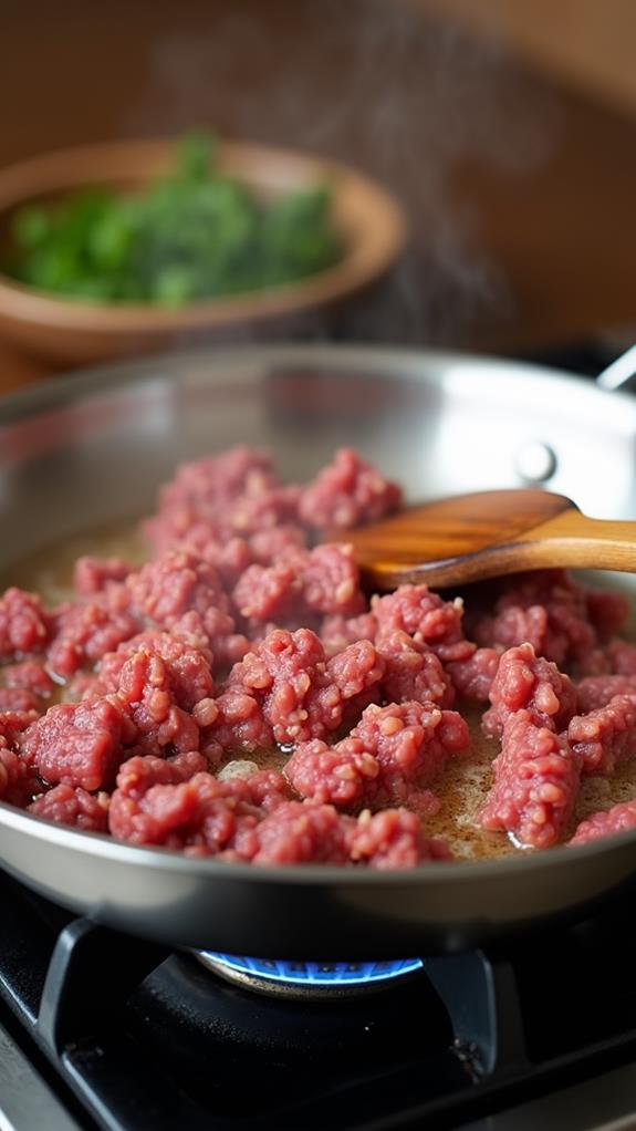 brown beef in skillet