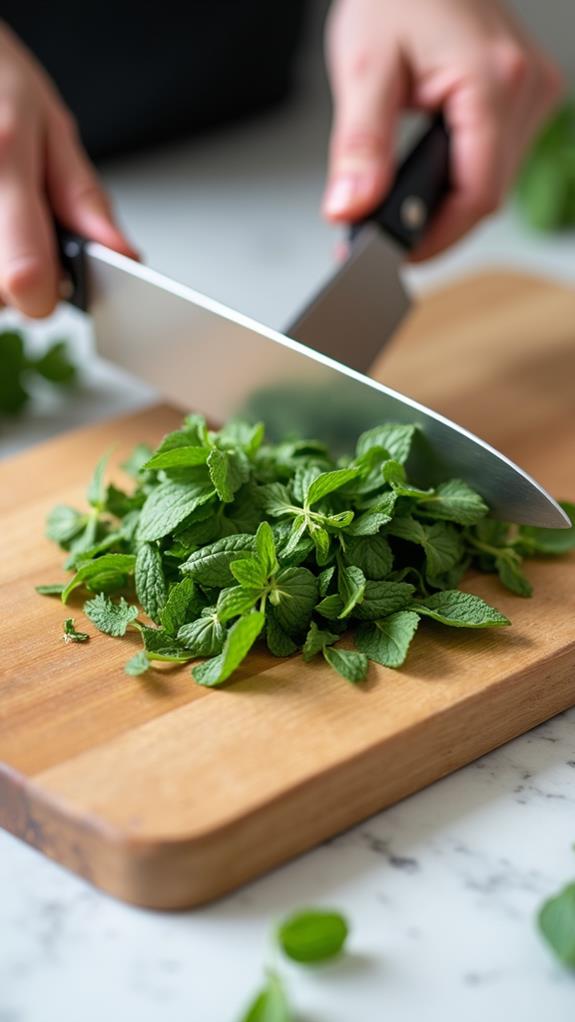 chop fresh mint leaves