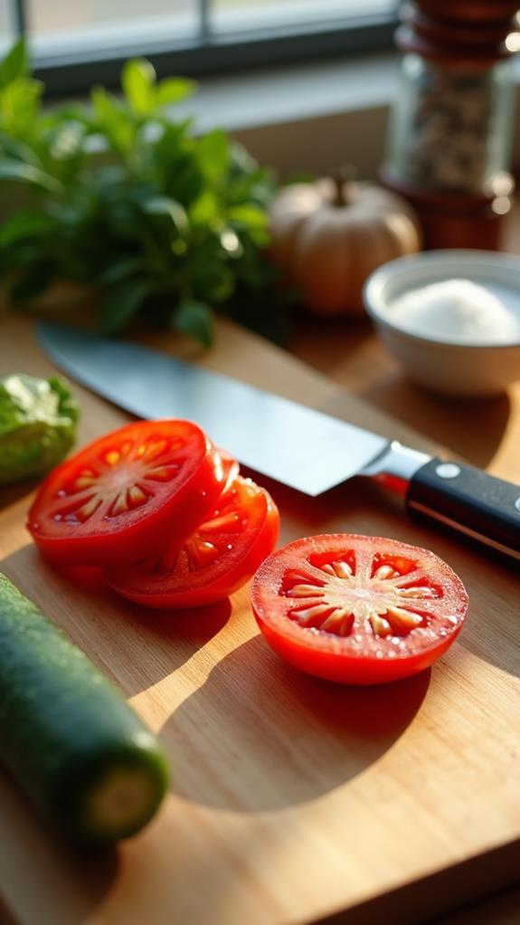 chop tomatoes and cucumber