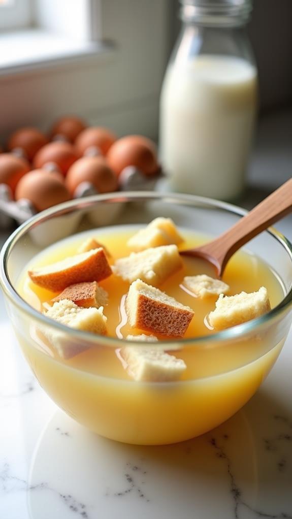 combine bread with eggs