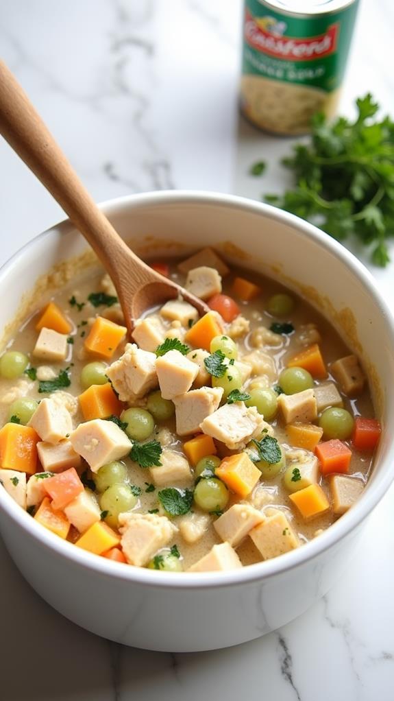 combine chicken with ingredients