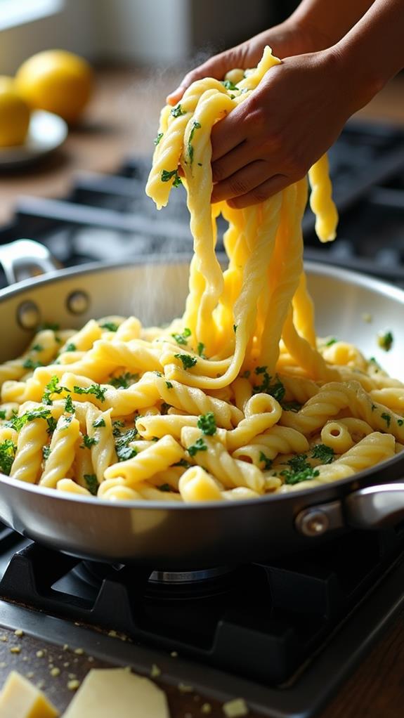 combine pasta and sauce
