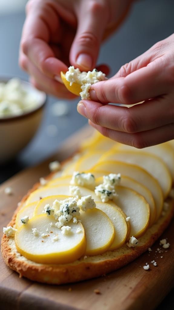 crumble cheese on pears