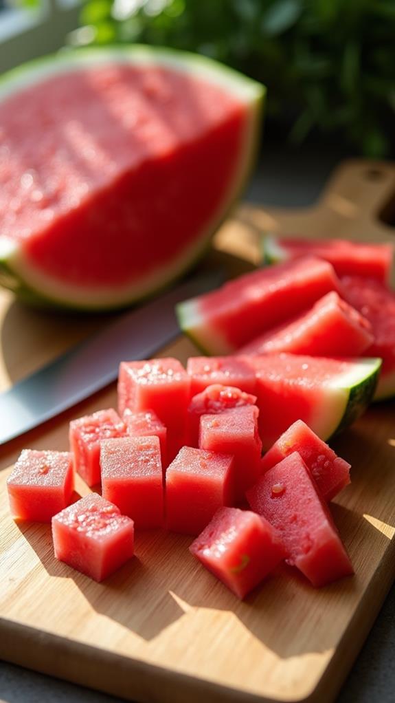 cube watermelon into pieces