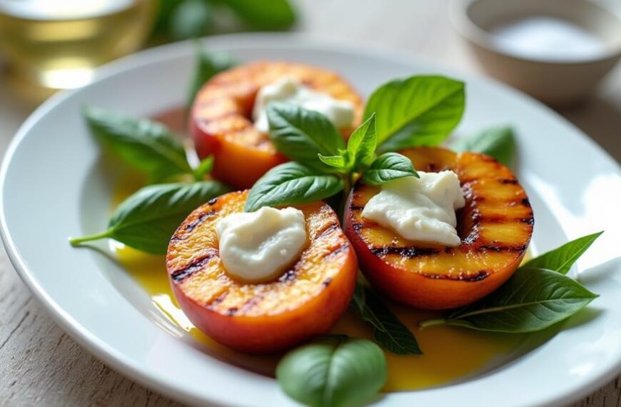 grilled peach burrata salad