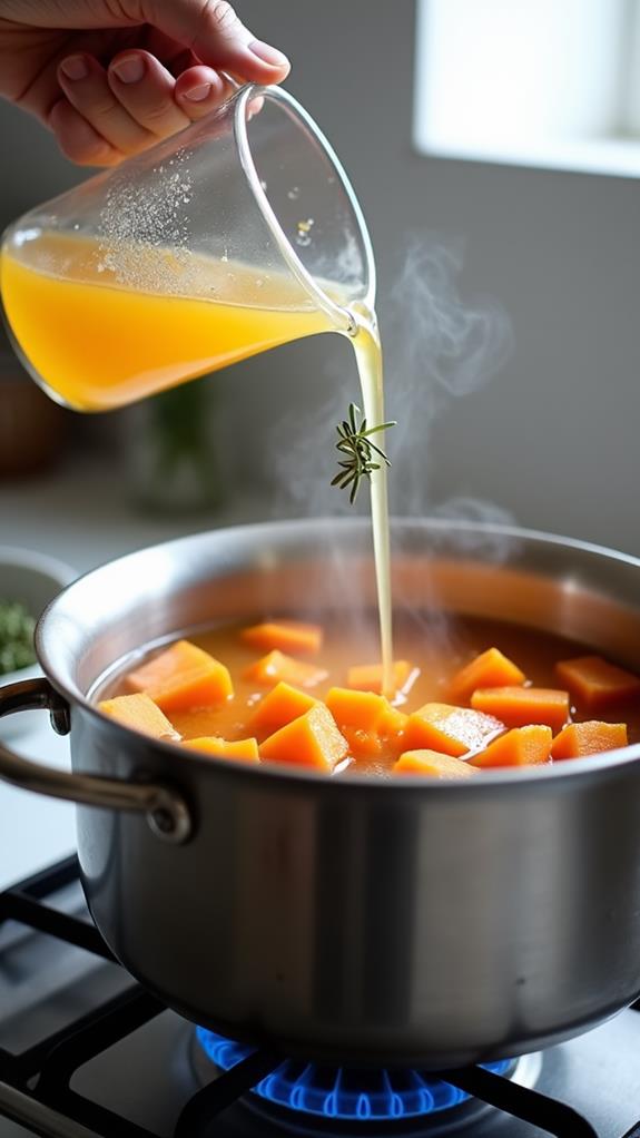 incorporate broth and thyme