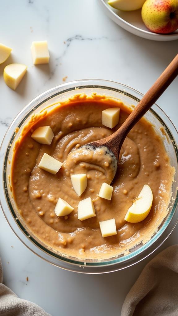 incorporate diced pears gently