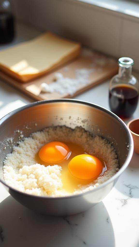 incorporate eggs and vanilla