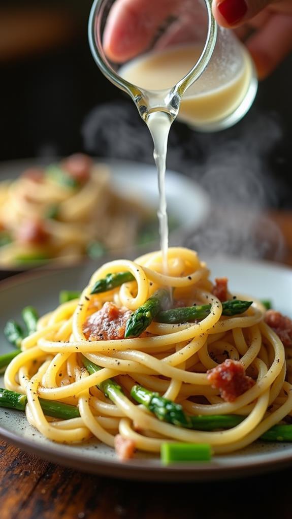 incorporate reserved pasta water