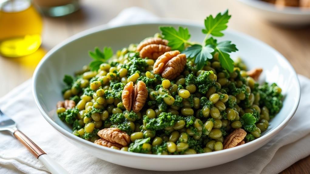 lentils greens watercress pesto
