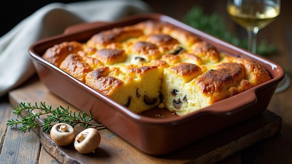 mushroom cheese bread pudding