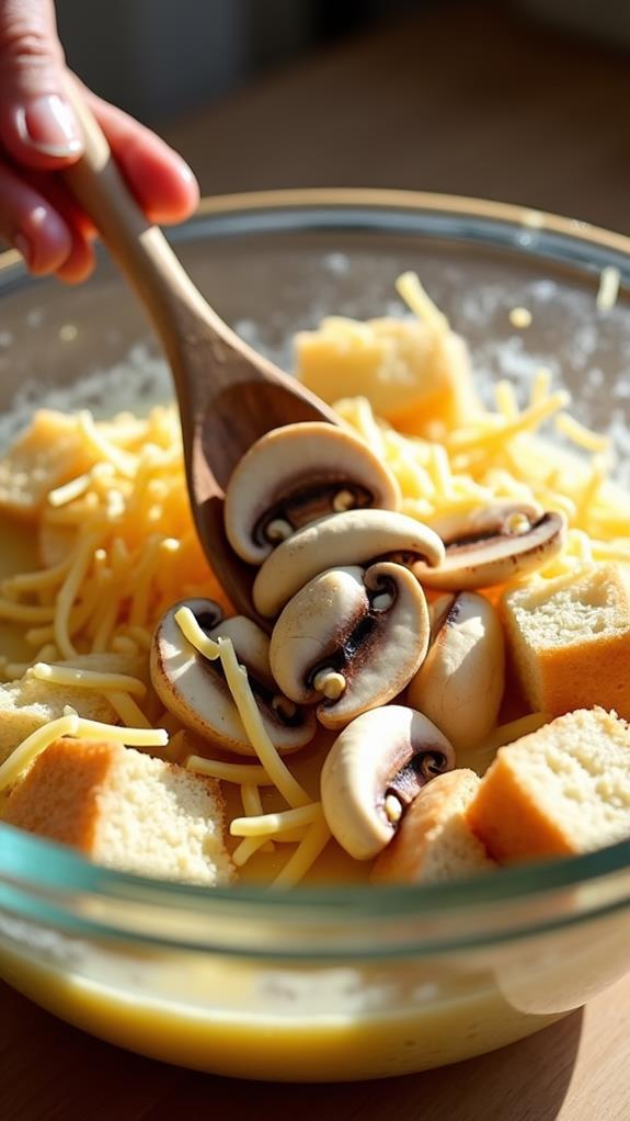 mushrooms and cheese stirred