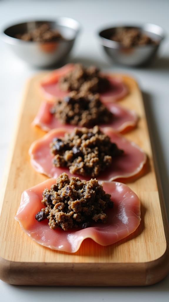 prosciutto and mushrooms assembly