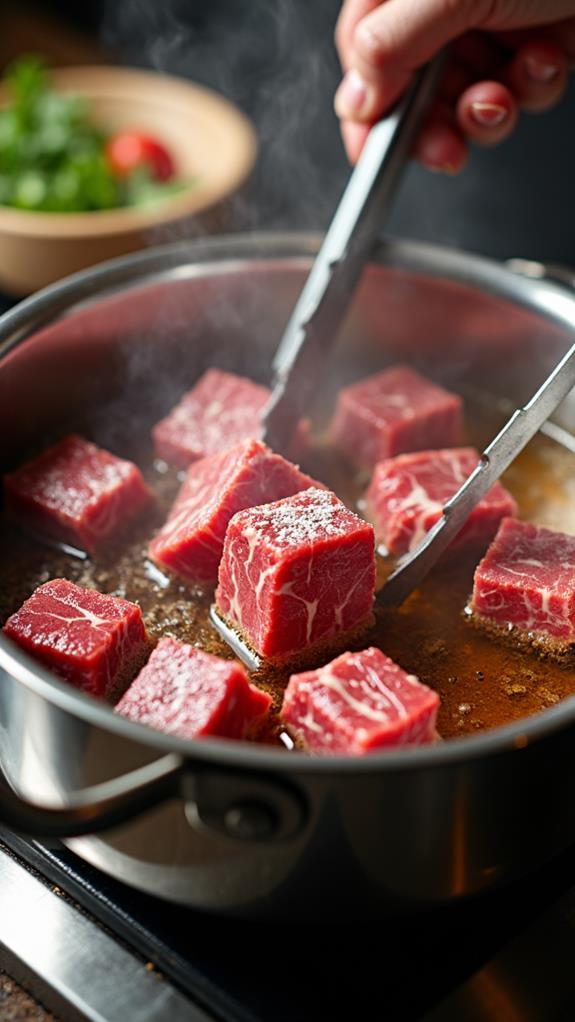 sear beef in oil