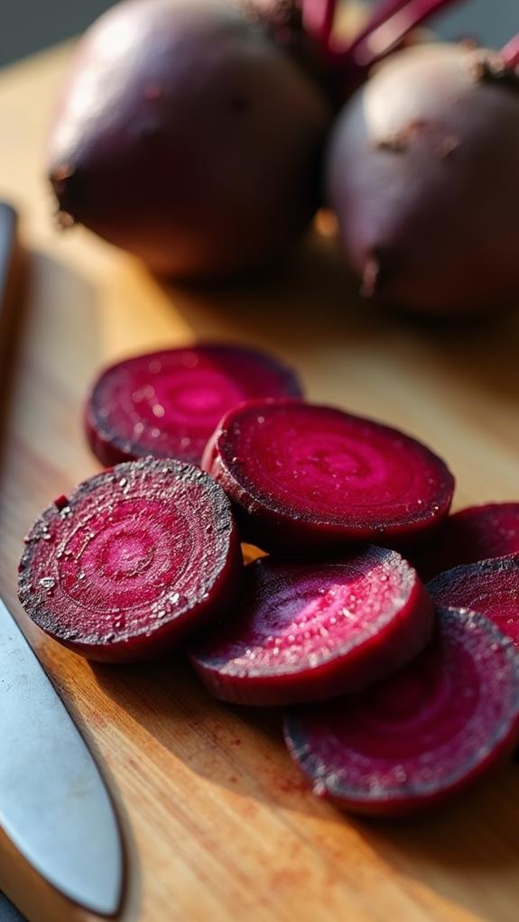 slice cooled peeled beets