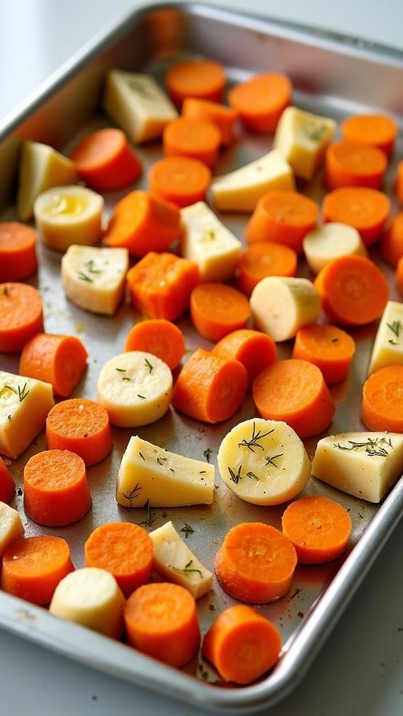 spread vegetables on sheet