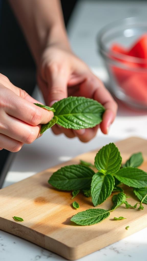 tear fresh mint leaves