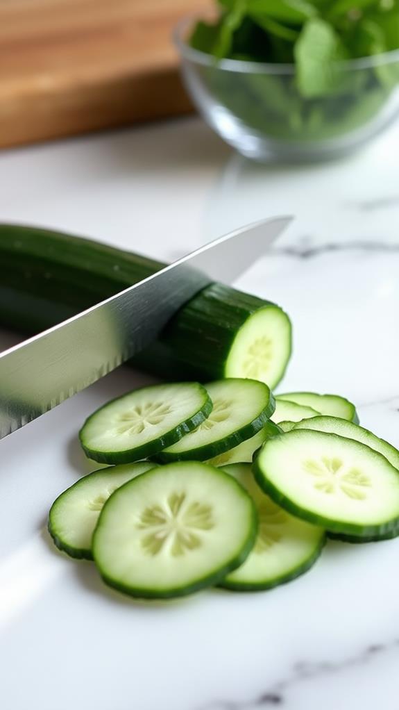 thinly sliced cucumbers step