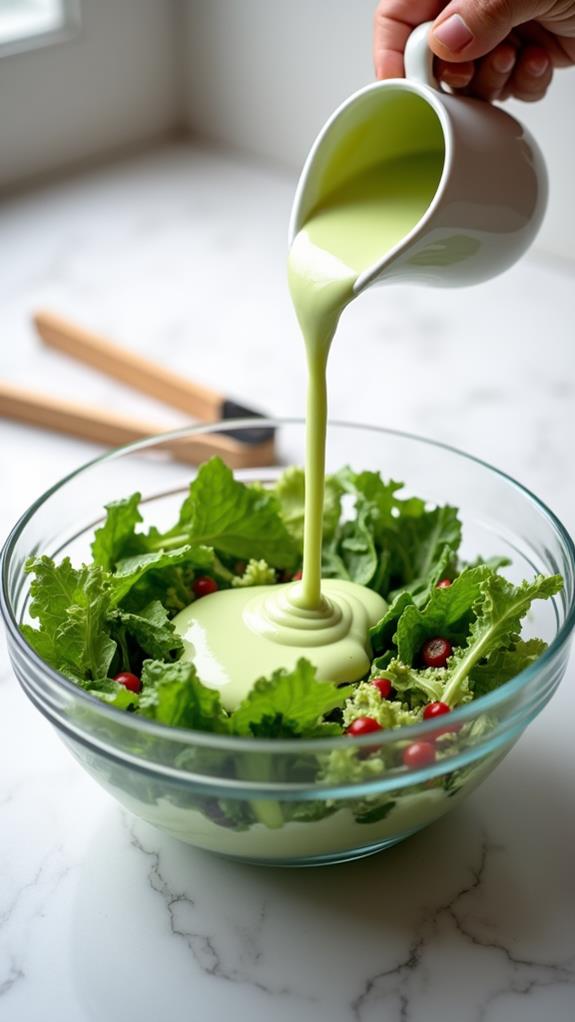 toss greens with dressing
