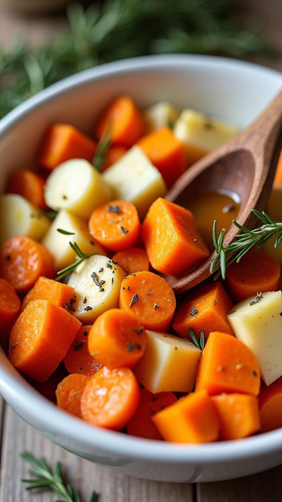 toss herbs and oil