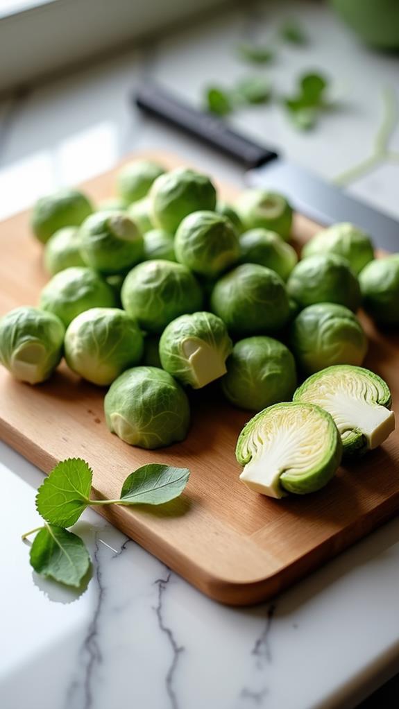 trim and halve sprouts