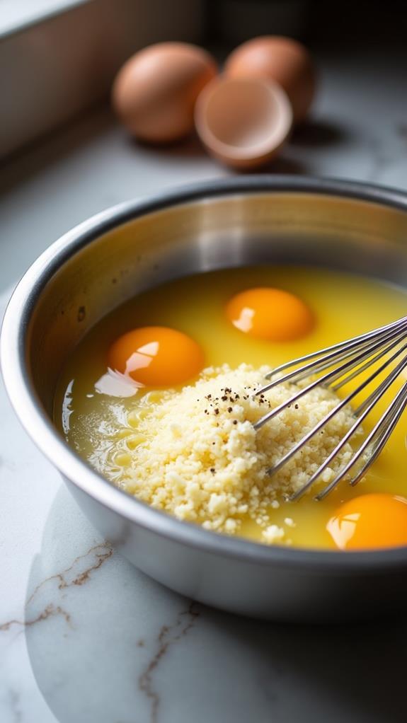whisking eggs and cheese