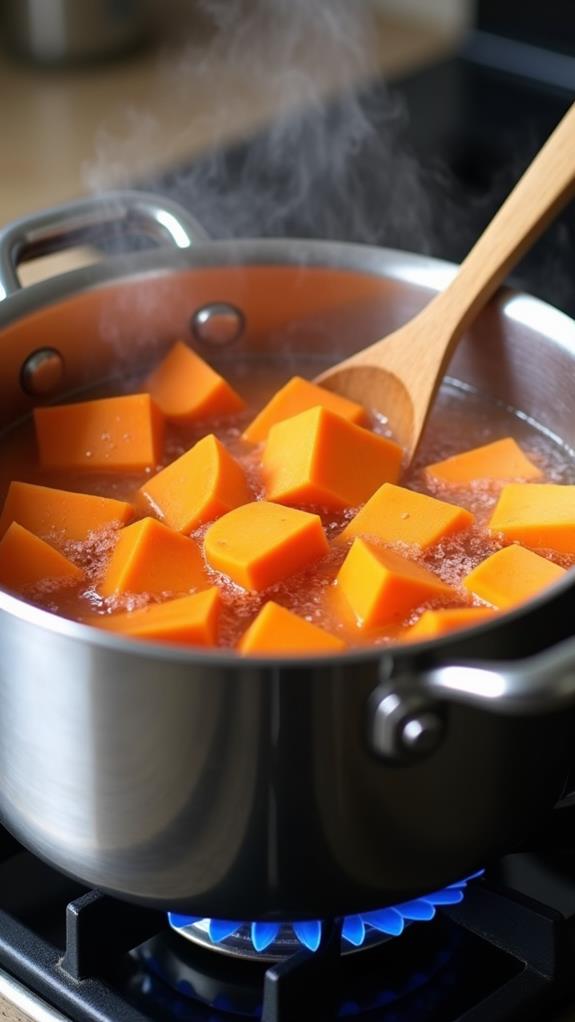 boil sweet potato chunks
