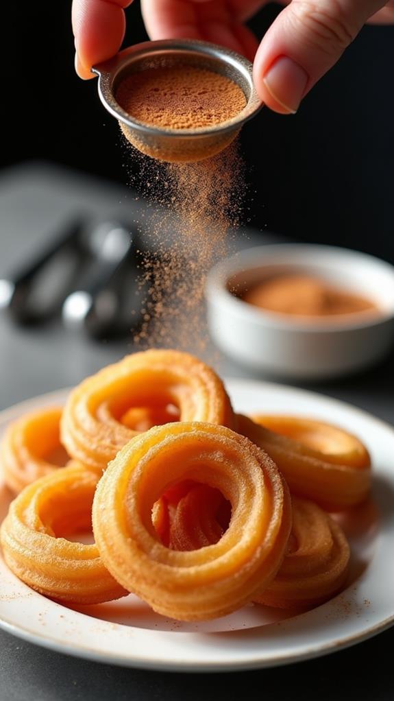 cinnamon sugar churros dusting