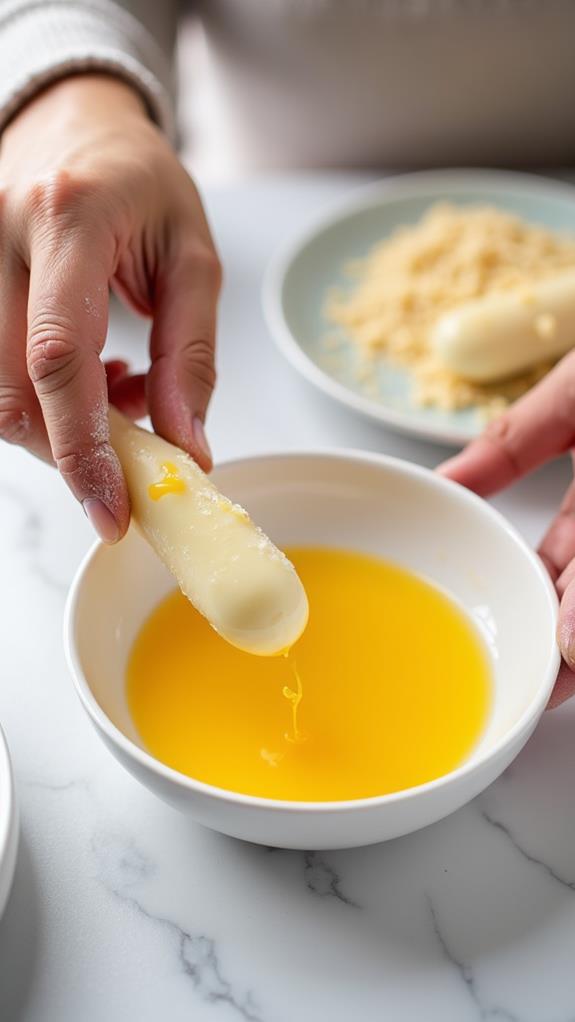 coat sticks with eggs