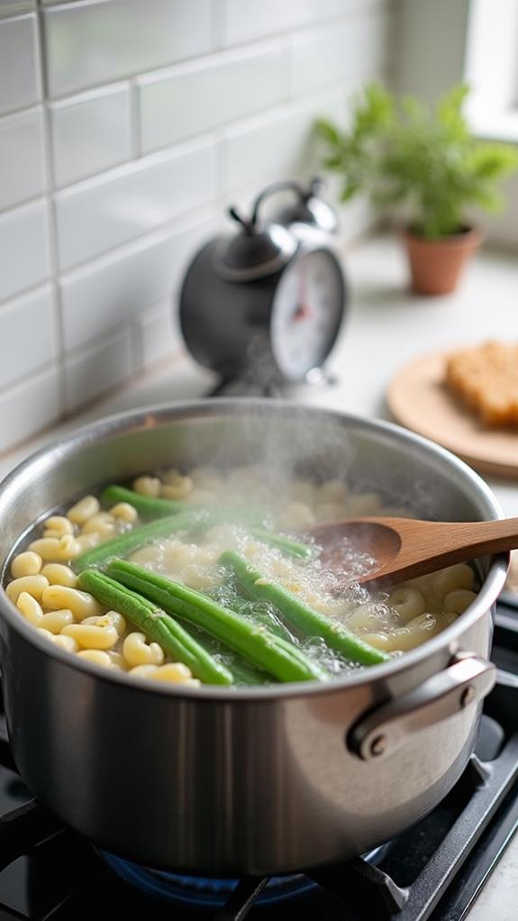 cooking pasta and beans