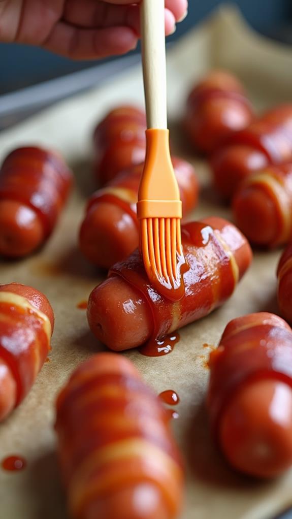 glaze sausages with brush