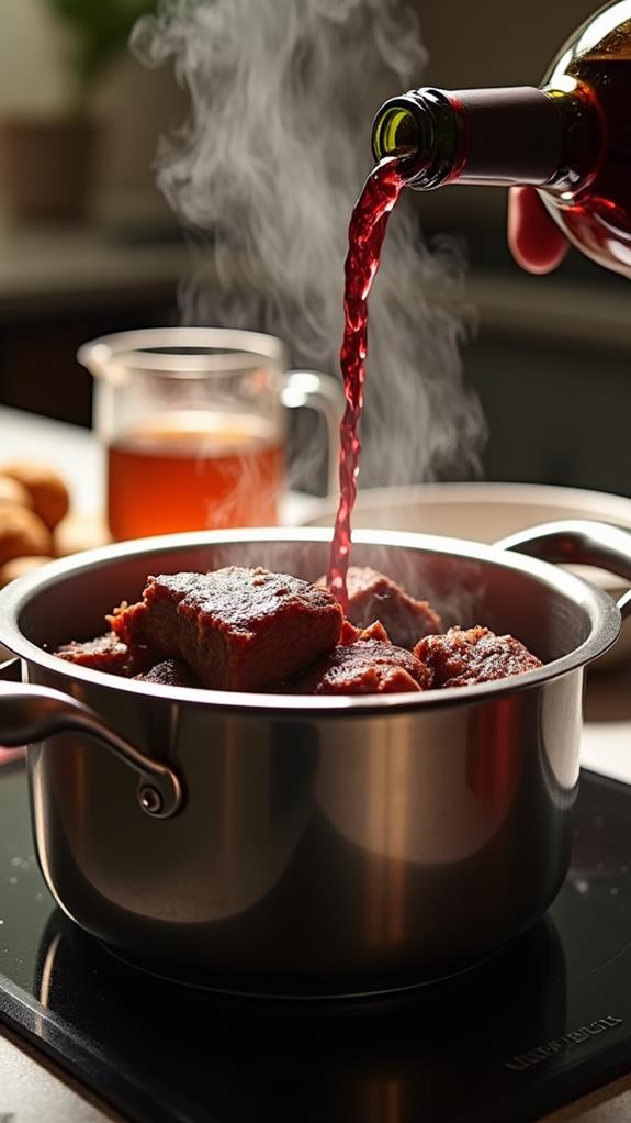 incorporate wine and broth