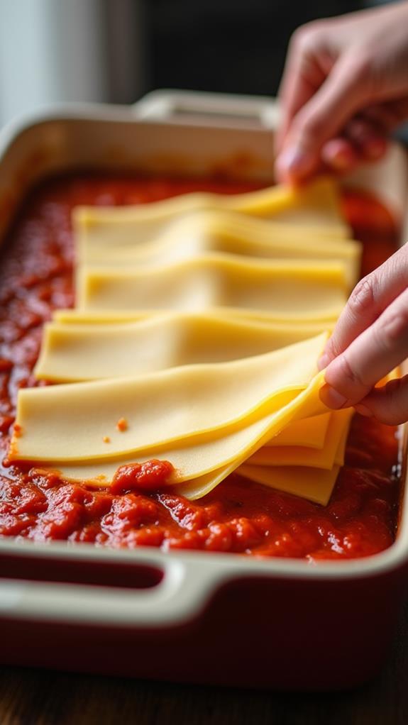 layer sauce with noodles