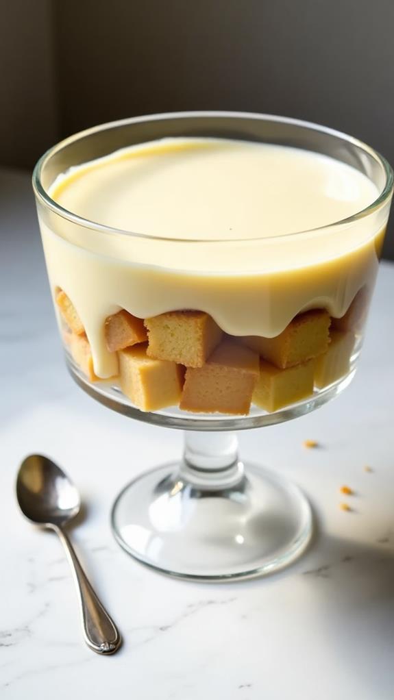 layered cake and custard
