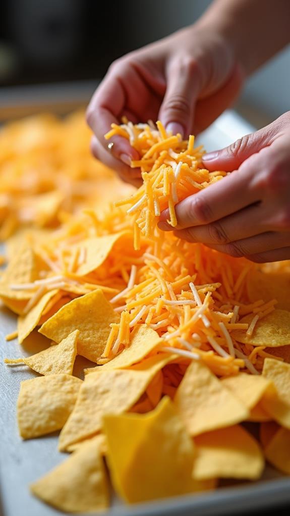 layering chips with cheese