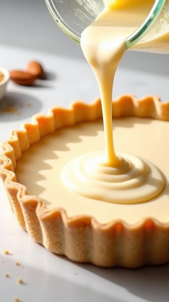 pour cream into tart