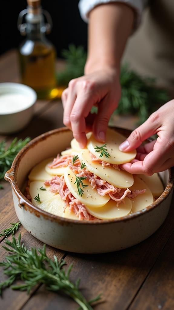 prepare potato meat layers