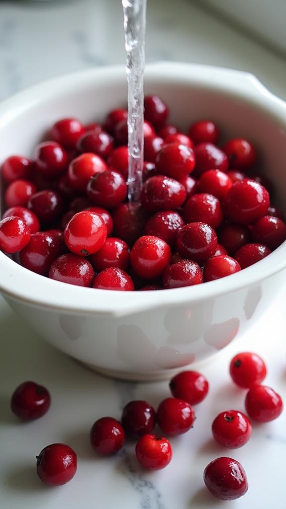 rinse and sort cranberries