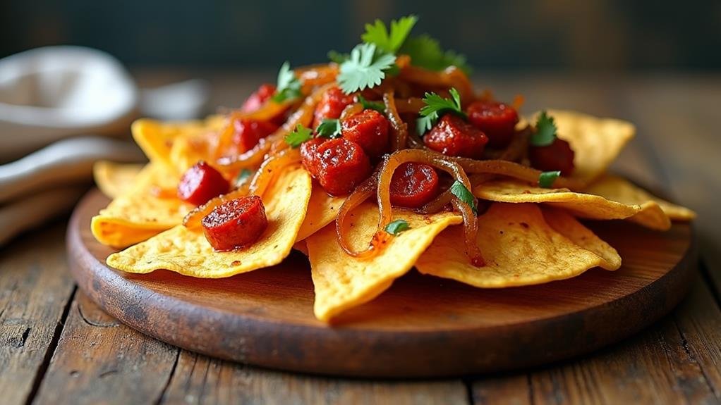 savory nachos with chorizo