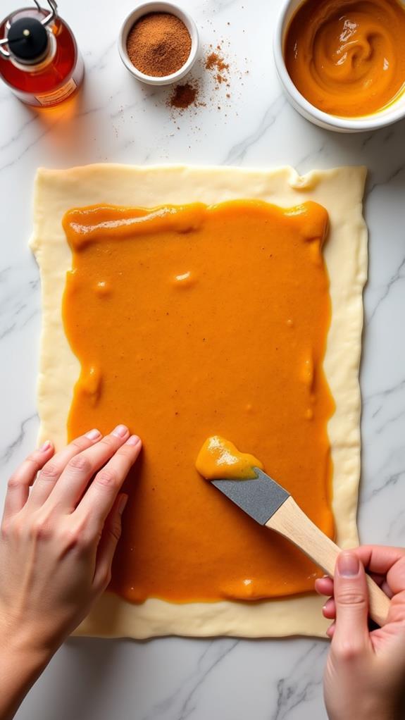 spread filling on dough