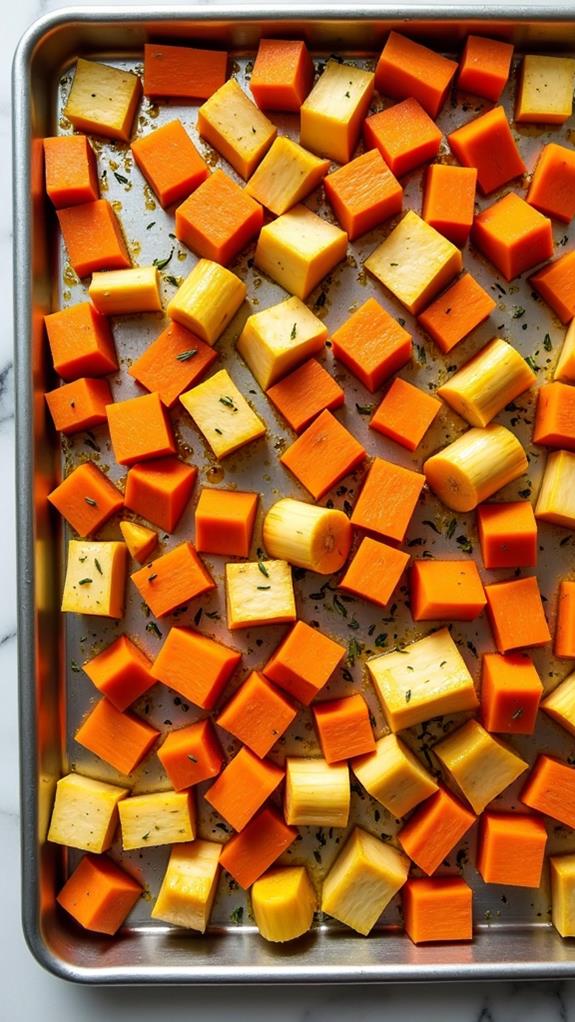 spread vegetables on sheet