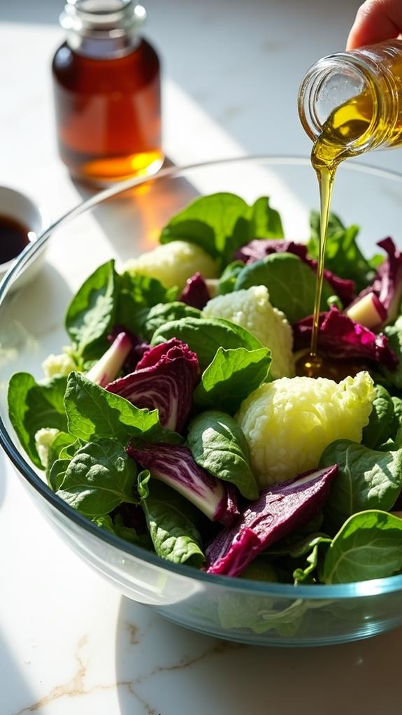 toss greens with dressing