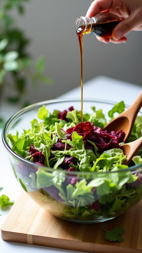 toss greens with dressing