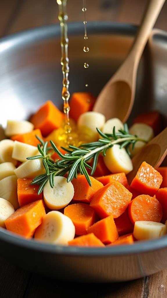toss vegetables with oil