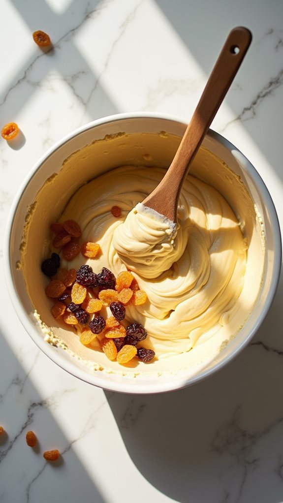 combine fruit with batter