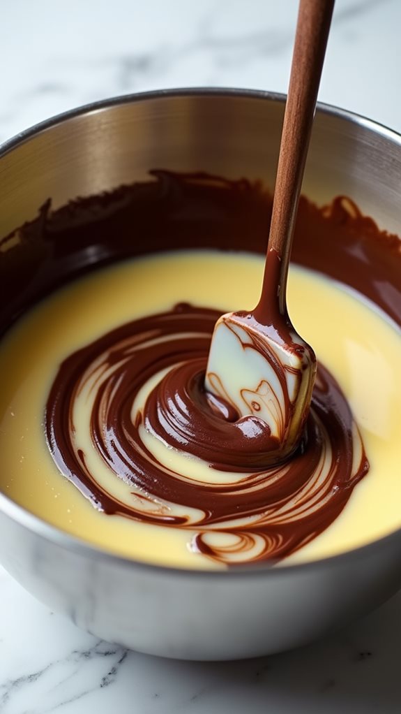 folding chocolate into eggs