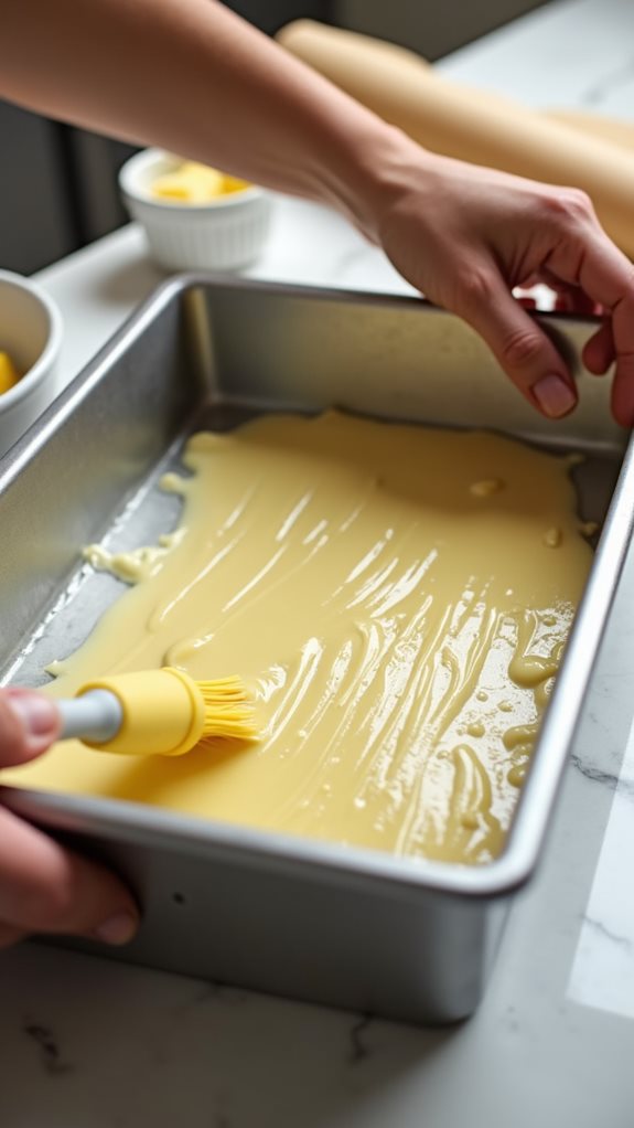 greasing the baking tin