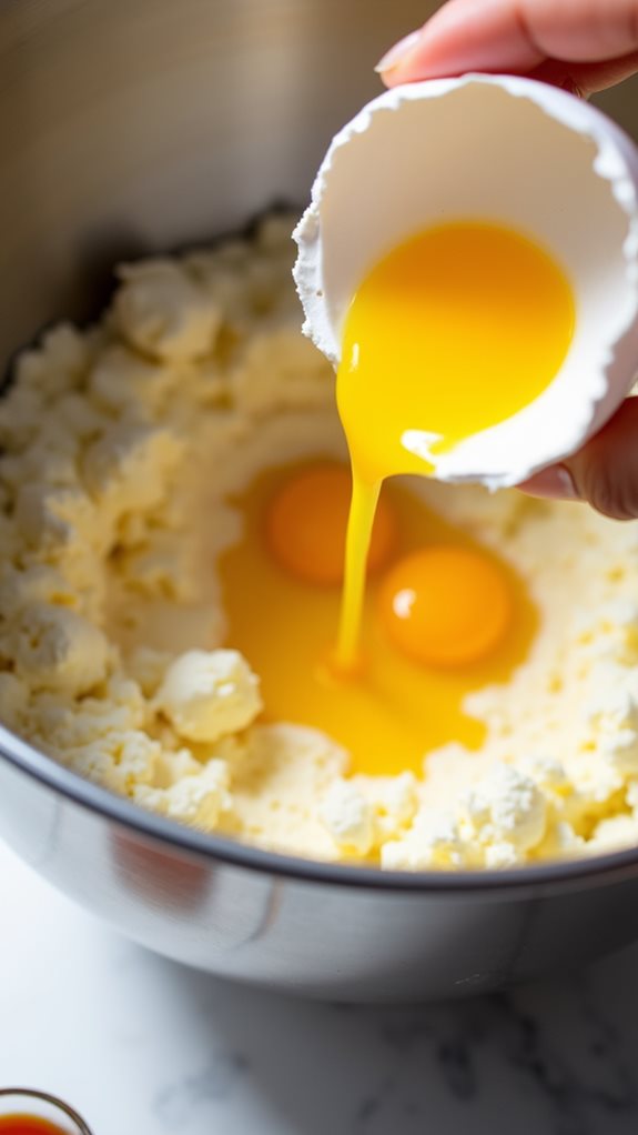 incorporate eggs and vanilla